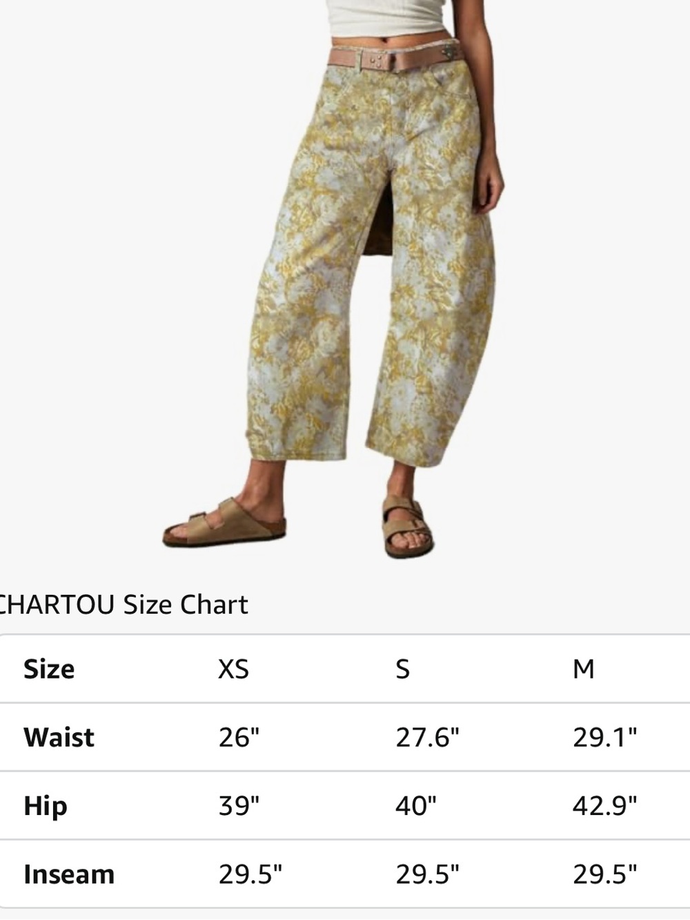 Wide-Leg Cropped Floral Jeans Pants - Yellow/Light Blue - Picture 2 of 2